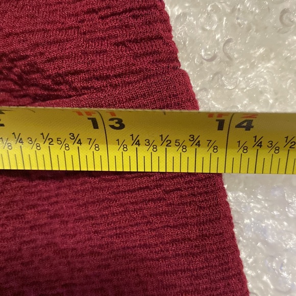 Mink Pink MP/C Textured V Mock Wrap Tie Belt Puff Sleeve Maroon Sheath Dress Sm - Picture 12 of 16